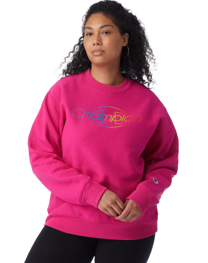 Champion Plus Reverse Weave Crew Rainbow Logo Sweatshirt Dames - Roze - Belgie 6048MREON